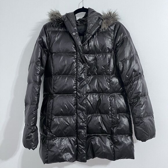 Uniqlo Women's Puffer Jacket Brown Size M Full Zip Quilted Hooded Down Filled